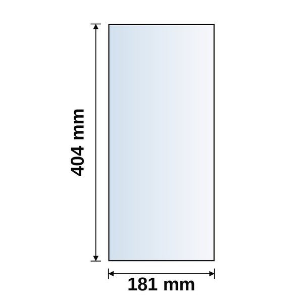 Skizze einer rechteckigen Scheibe mit einer Höhe von 404 Millimeter und einer Breite von 181 Millimeter.