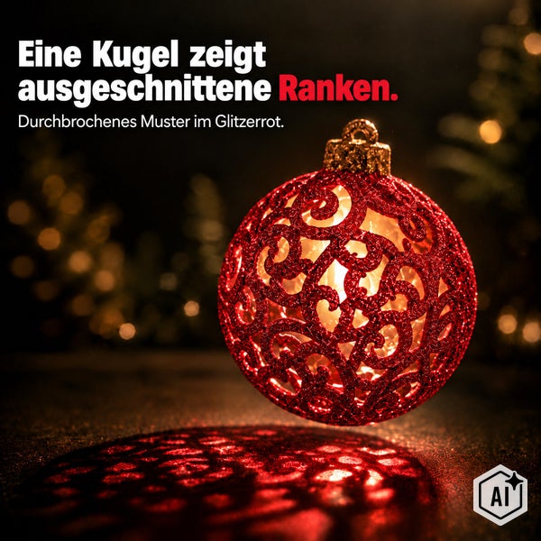 Weihnachtskugel mit durchbrochenem Rankenmuster und Glitzereffekt