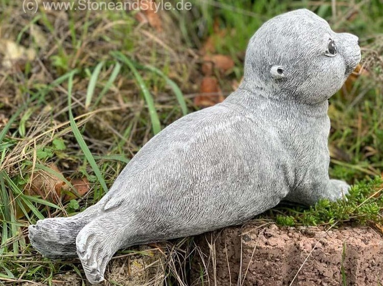 Steinfigur einer Seehundbaby Statue aus witterungsbeständigem Steinguss zur Gartendekoration