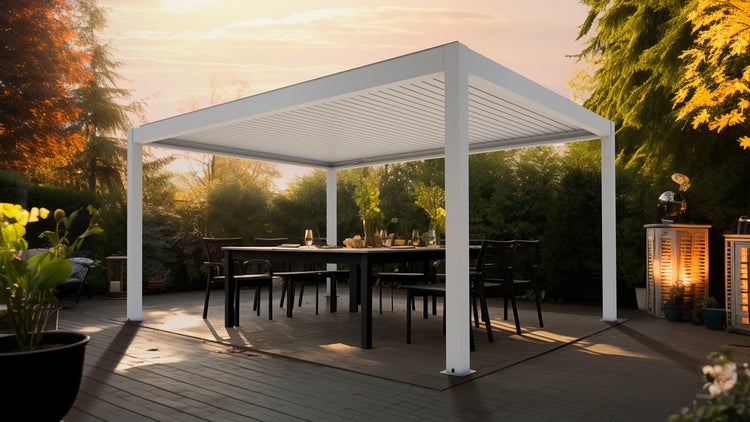 Elektrische Lamellen-Pergola 400x400 cm – Freistehend, Aluminium, motorisiert