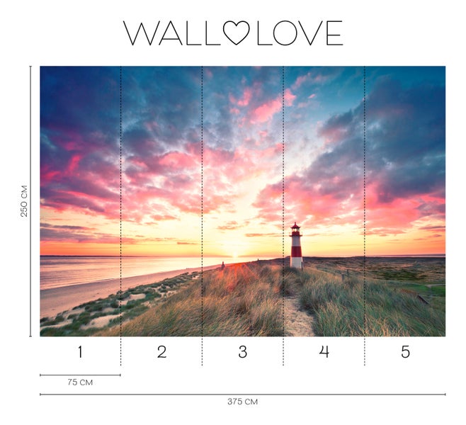Wallpo Love Fototapete mit Leuchtturm bei Sonnenuntergang, 375 x 250 cm