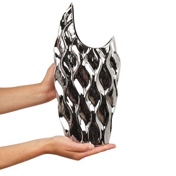Dekovase HALUZA Steinzeug 35 cm Silber
