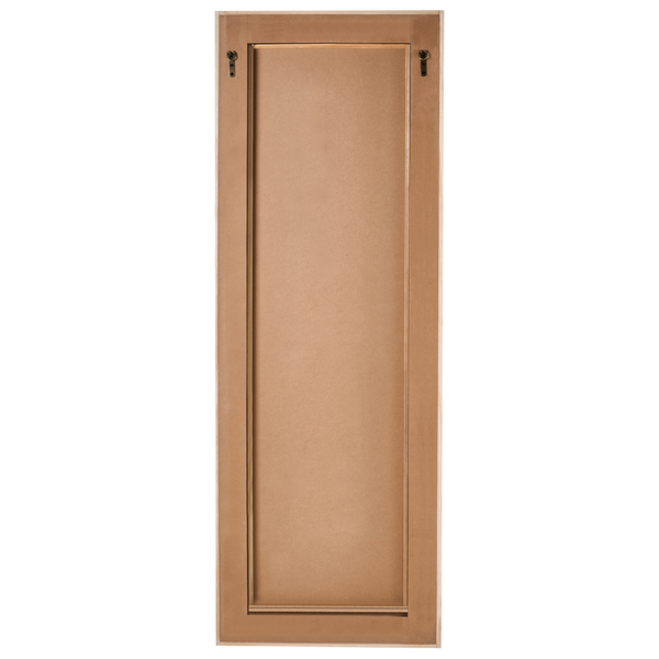 Rückseite eines rechteckigen Wandspiegels mit Holzrahmen und Aufhängungen