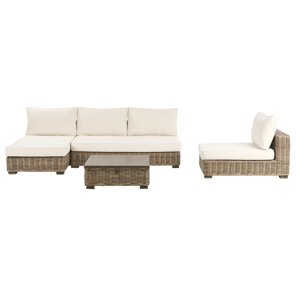 Lounge Set mit Tisch 4-Sitzer VARALLO rechtsseitig modular Rattan Grau