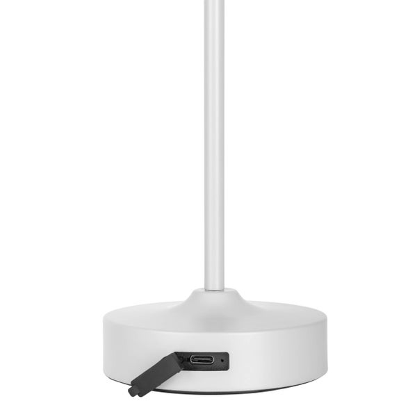 LED Akku-/ Tischleuchte PINA 30 cm hoch, aus Metall (weiß) und Glas (weiß), integrierte LEDs, warmweiß
