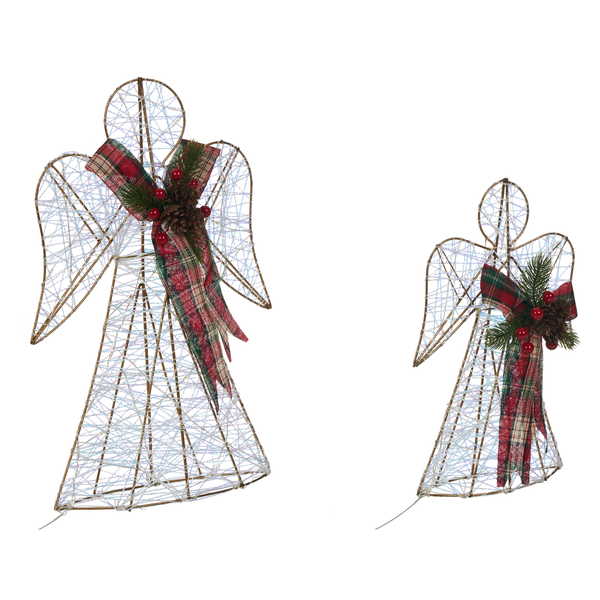 Zwei dekorative Engel aus Draht mit Schleife für Weihnachten