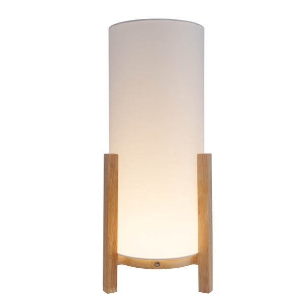 Akkutischleuchte MADITA 48 cm hoch, in Weiß/Natur, mit integrierter LED, dimmbar mit Berührungssensor