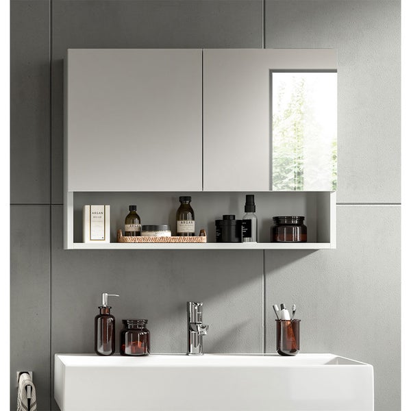 Copa Spiegelschrank Bad 2 Türen 1 Fach 1 Regal hellgrau, Spiegel. 74 X 17 X 55 cm