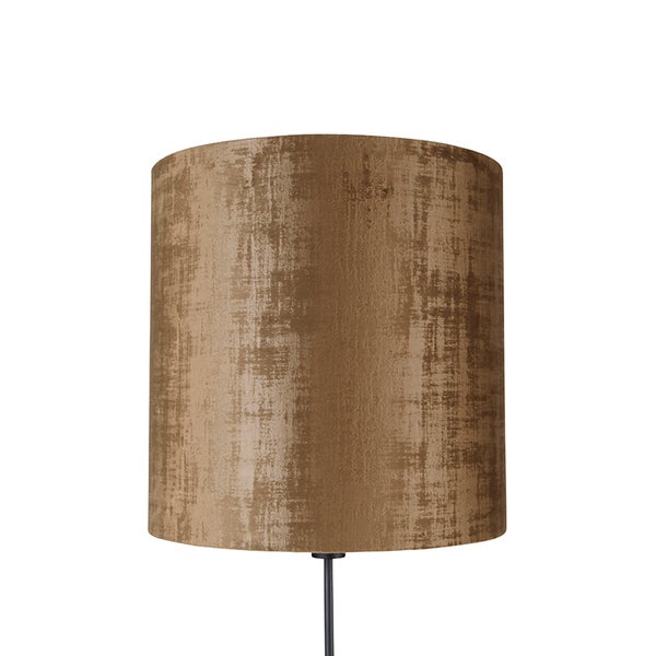 QAZQA - Modern Stehlampe schwarz Schirm braun 40 cm verstellbar - Parte I Wohnzimmer I Schlafzimmer - Textil Länglich - LED geeignet E27