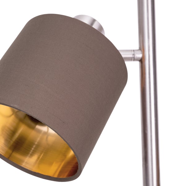 Tischleuchte MARON aus Metall satiniert-matt mit Stoffschirmen  in Braun, mit E14-Fassung, Lampe für Wohnzimmer, Esszimmer, Flur und Büro, Tischlampe 51 cm hoch