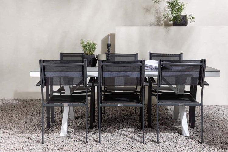 Garcia Gartenset Tisch 100x200cm grau, 6 Stühle Copacabana schwarz. 100 X 200 X 74 cm