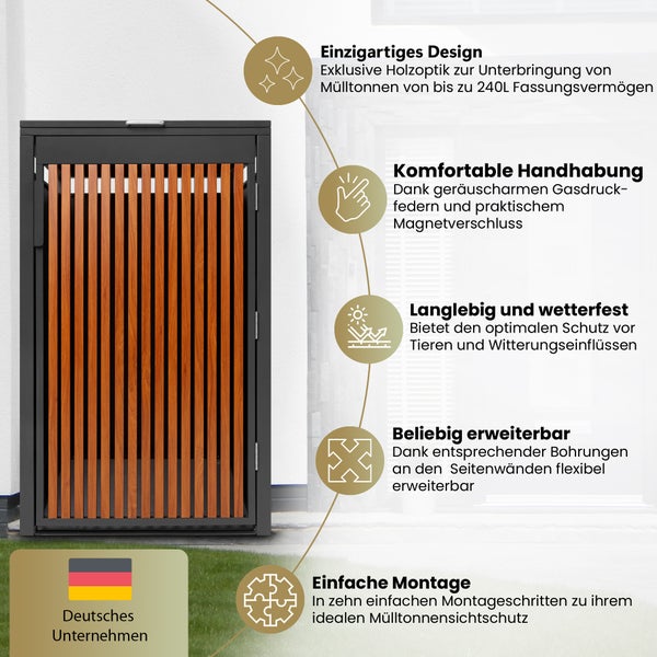 PANELO Mülltonnenbox anthrazit (4er Box) in exklusiver Holzoptik | wetterfest & robust | Mülltonnenverkleidung (Mülltonne 60L - 240L) | Müllhaus | Mülleimerunterstand