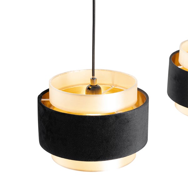 Moderne Hängelampe Schwarz mit Gold 3-flammig - Elif