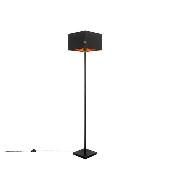 QAZQA - Moderne Stehlampe schwarz mit Gold I Messing - VT 1 I Wohnzimmer I Schlafzimmer - Textil Länglich I Quadratisch - LED geeignet E27