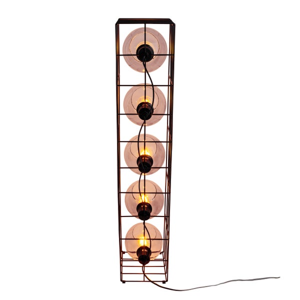 Glas-Stehleuchte CESTA Stehlampe aus schwarzem Metalldraht und getöntem Glas, mit E27-Fassung, 95 cm hoch, für Esszimmer, Wohnzimmer, Diele oder Büro,