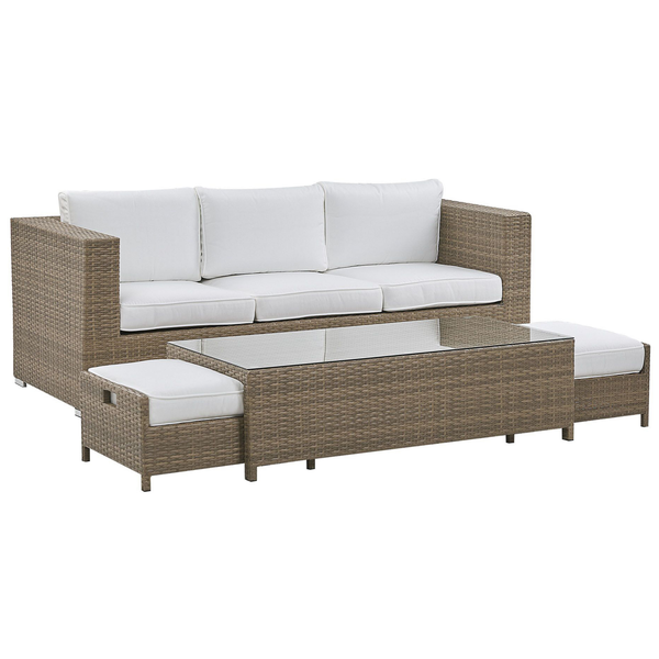 Lounge Set mit Tisch und Ottomane 5-Sitzer BELLUNO Polyrattan Weiß