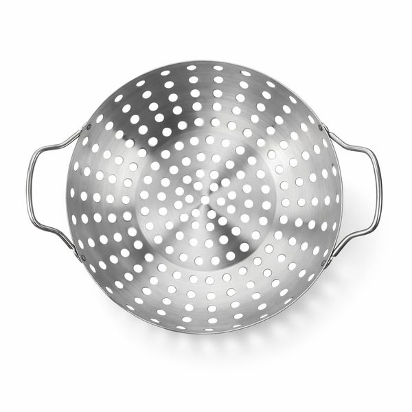 Grillpfanne aus Edelstahl mit Löchern und Griffen
