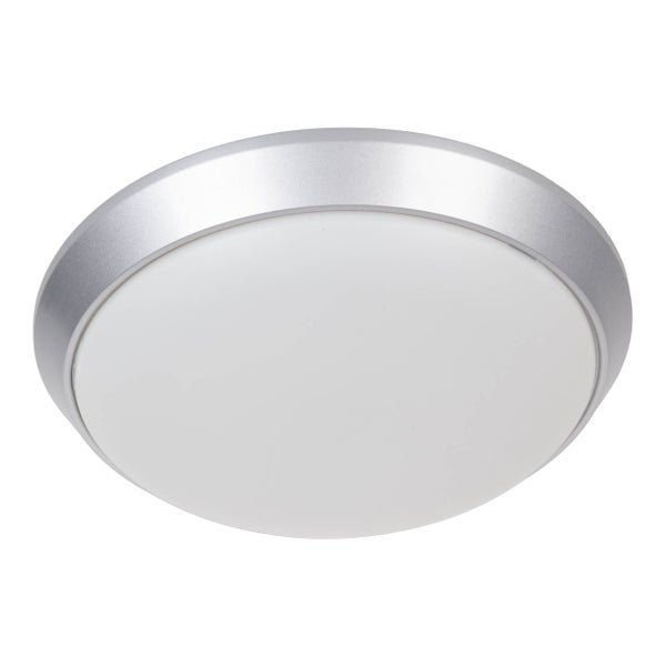 LED Wand- Deckenleuchte Ø 33 cm, aus silberfarbenem Metall und opalfarbenem Kunststoff, integrierte LEDs, warmweiß
