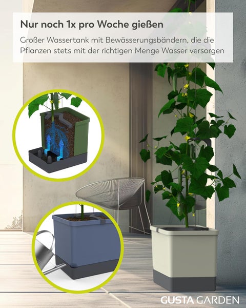 Pflanzkasten mit Bewässerungssystem und großem Wassertank