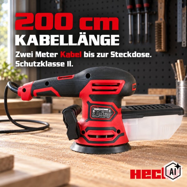 Hecht Multifunktionswerkzeug mit 22000 Schwingungen pro Minute und sechsstufigem Stellrad zur Drehzahlregulierung auf einem Werkstatttisch.