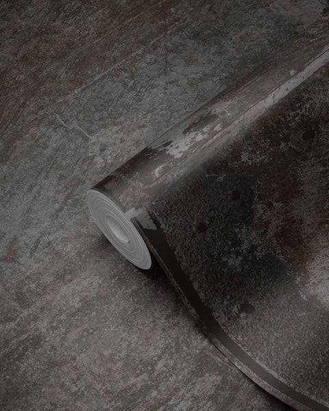 Origin Wallcoverings Tapete große verwitterte rostige Metallplatten Schwarz und dunkles Petrolblau - 53 cm x 10.05 m - 337227