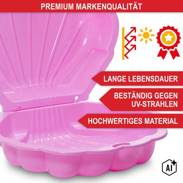 Sandkasten Muschel aus Kunststoff für Kinder, wetterfest und UV-beständig mit langer Lebensdauer.