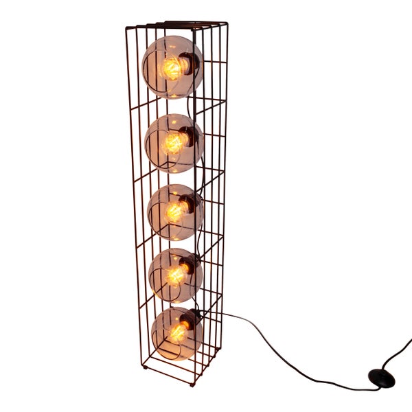 Glas-Stehleuchte CESTA Stehlampe aus schwarzem Metalldraht und getöntem Glas, mit E27-Fassung, 95 cm hoch, für Esszimmer, Wohnzimmer, Diele oder Büro,