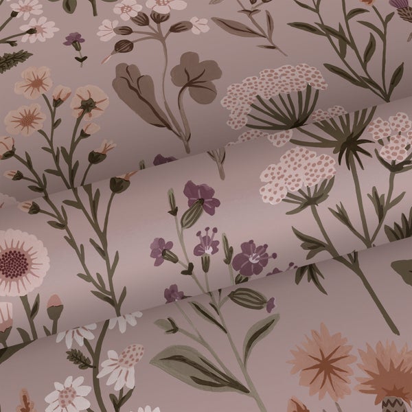 Sanders und Sanders Tapete Feldblumen Altrosa - 50 x 900 cm - 935375