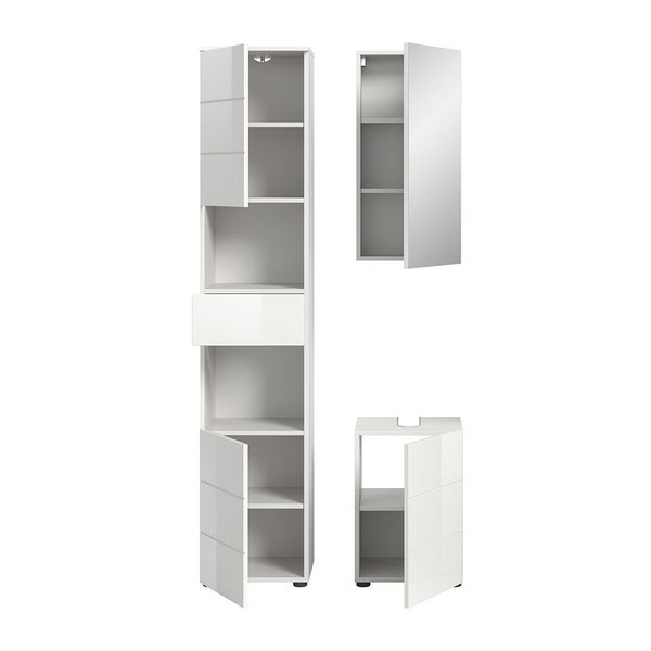 Vira Badmöbelset 3 Teile weiß Hochglanz, weiß. 91 X 34 X 190 cm