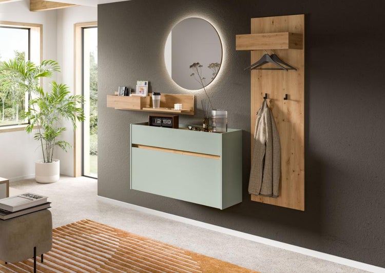 Flurmöbel-Set mit Spiegel, Schuhschrank und Garderobenpaneel