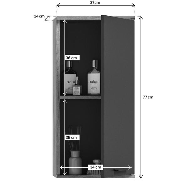 Mason Badschrank wandhängend 1 Tür grau,Eiche dekor. 37 X 24 X 77 cm