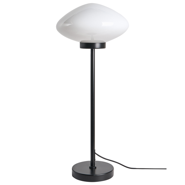 Stehlampe mit Glasabdeckung und Metallsockel