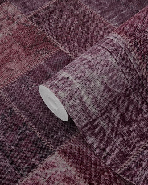 ESTAhome Tapete orientalisches-Marrakech Kelim-Patchwork Burgunderrot - 53 cm x 10.05 m - 148653