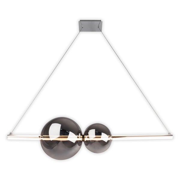 LED Pendelleuchte chrom NOVA aus chromfarbenem Metall, Kunststoff und Rauchglas, mit fest verbauten LEDs, ca. 105 cm lang