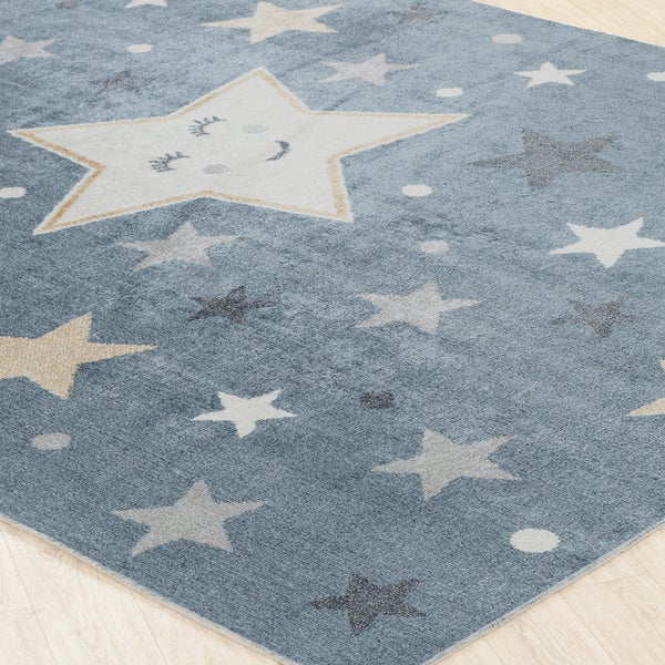Maschinenwaschbarer Kinderteppich Sterne Blau/Beige 160x213 cm SUPERMAMA