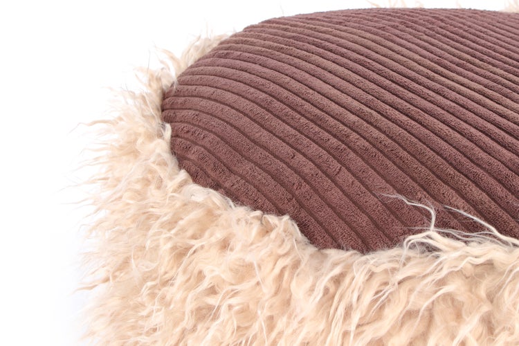 Pouf, Fellpouf Hocker modern Beige / Braun Rund Ø 45 cm