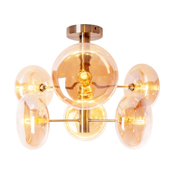 Deckenleuchte ORION Ø ca. 53 cm amber, aus messingfarbenem Metall und Glas in amber, G9-Sockel, Beleuchtung für Wohnzimmer, Esszimmer oder Büro.