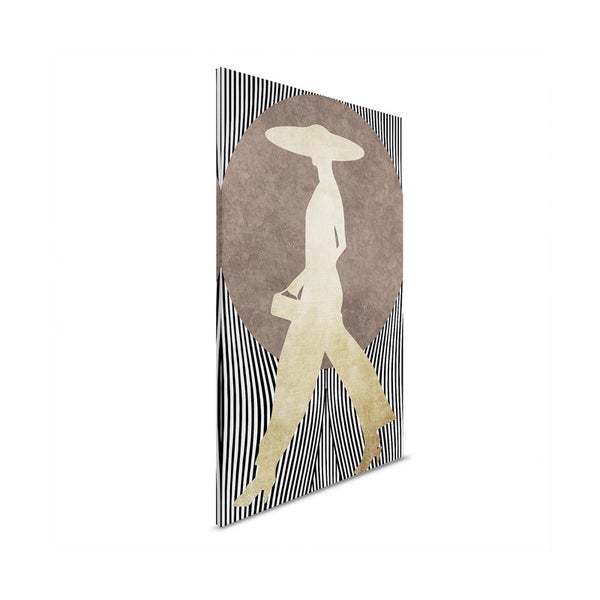 Leinwandbild mit abstraktem Motiv einer Frau mit Hut und Handtasche