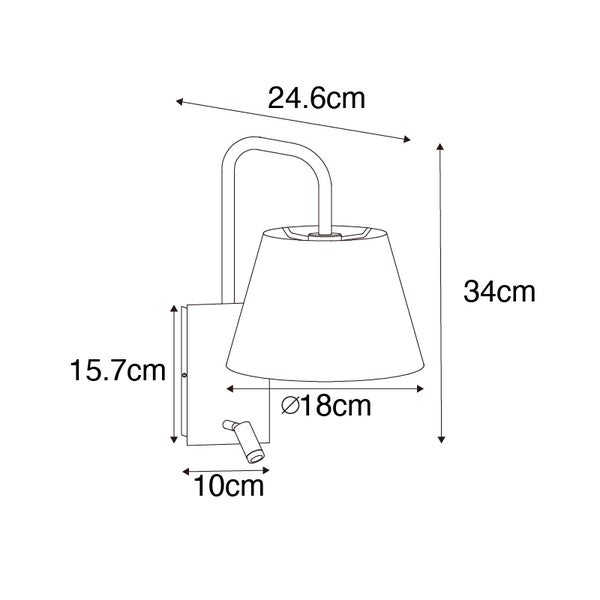 Skizze einer Wandleuchte mit Maßangaben