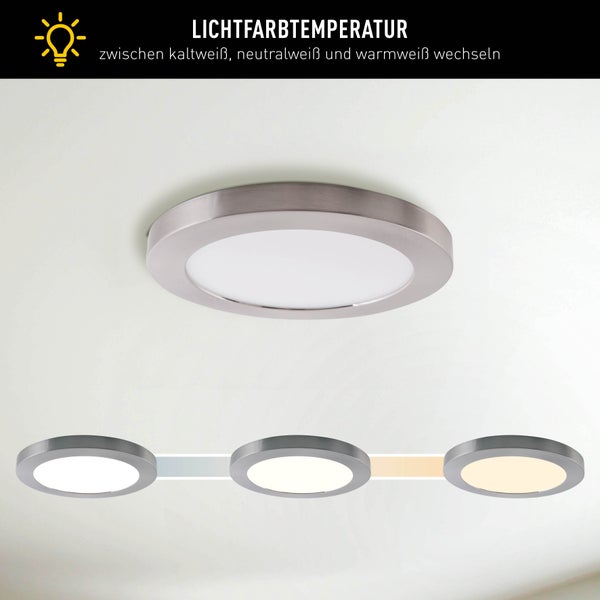 Runde Deckenleuchte mit einstellbarer Lichtfarbtemperatur von kaltweiß über neutralweiß bis warmweiß