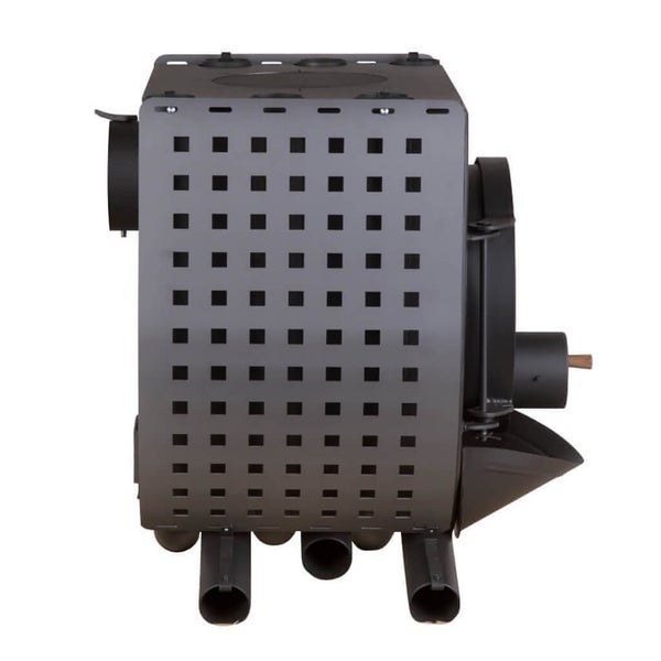 Holzofen mit quadratischem Lochmuster