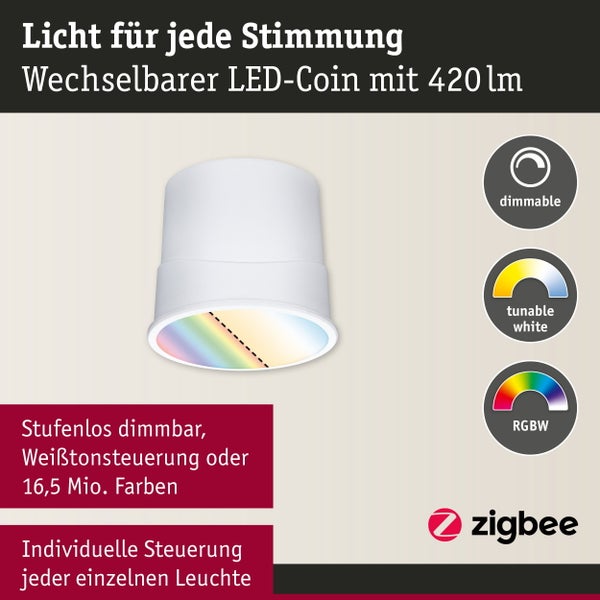 Paulmann LED Modul 4,9 Watt, 420 Lumen, steuerbar via Zigbee, 230 Volt, Durchmesser 50 Millimeter, Schutzklasse 2.