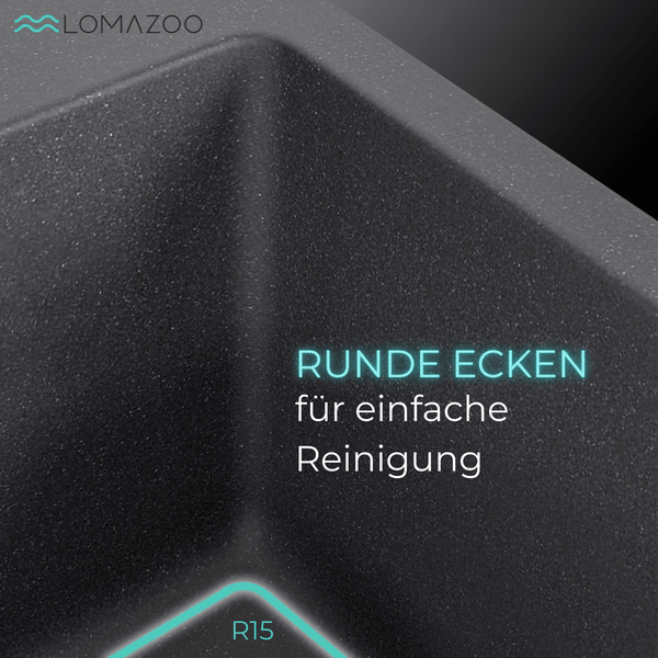 Lomazoo Spülbecken aus Granit mit abgerundeten Ecken Radius 15 Millimeter zur einfachen Reinigung