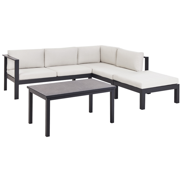 Garten Ecksofa mit Tisch 5-Sitzer MESSINA linksseitig Metall Cremeweiß