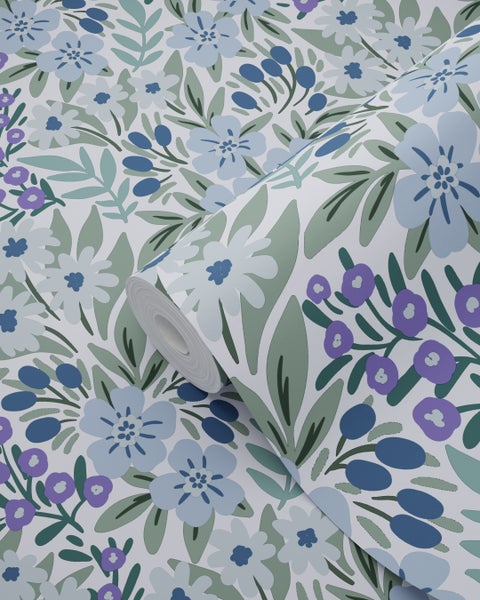 ESTAhome Tapete Blumen Blau - 50 x 900 cm - 131447