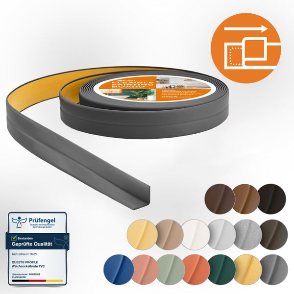 Quest Weichsockelleiste Selbstklebend 10 x 10 mm, PVC Knickleiste , Flexibel, Dunkelgrau, 5 Meter