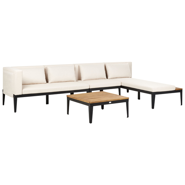 Garten Ecksofa mit Tisch 4-Sitzer BRACCIANO linksseitig zertifiziertes Akazienholz Hellbeige