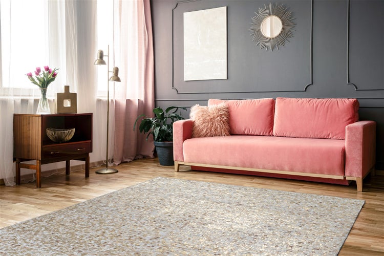 Flachflor Teppich Romilly Beige / Gold Patchwork-Design 80 x 150 cm