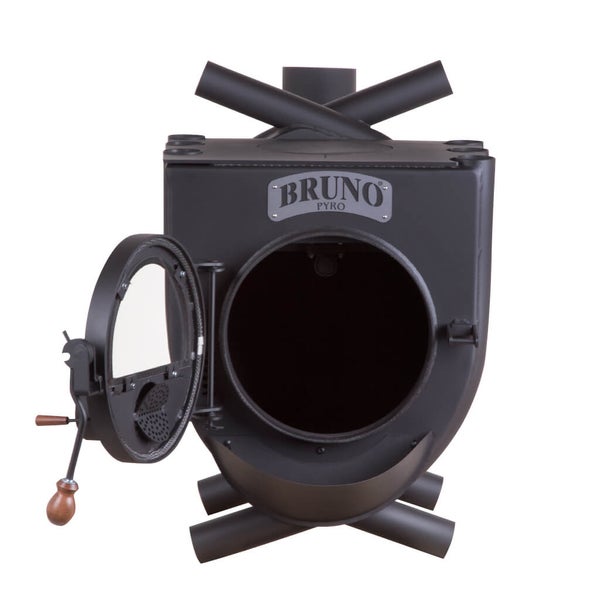 Bruno Pyrotechnik Holzofen mit geöffneter Tür
