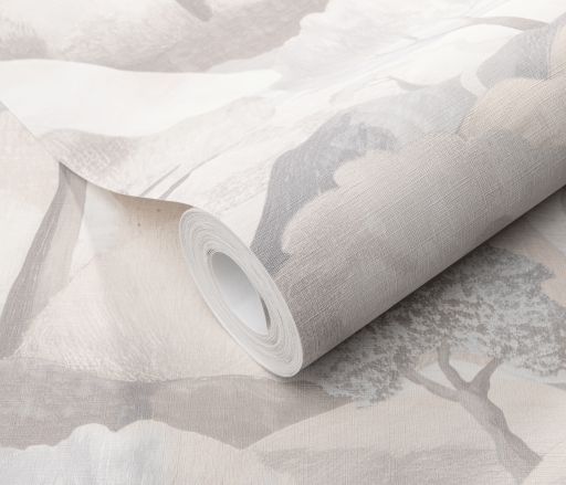 Tapete mit Landschaftsmotiv und Baummuster